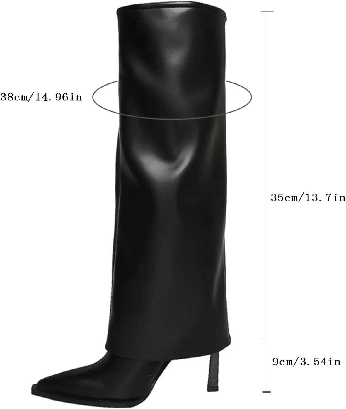 Goolita Women's Stiletto Heel Knee High Boots Pointed Toe Slip On Fold Over Boots For Women Sewing Leather Comfy Dress Boots