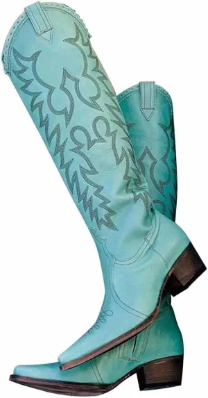 GORBINETI Women’s Western Cowboy Boots Embroidered Suede Mid Calf Pointed Toe Cowgirl Knee High Heel Boots Pull On Chunky Black