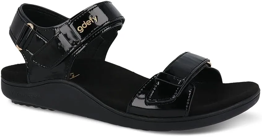 Gravity Defyer Women's GDEFY Hilnor Leather Fashion Slides - VersoShock Proven Performance Orthotic Stress Recovery Outdoor Sandals
