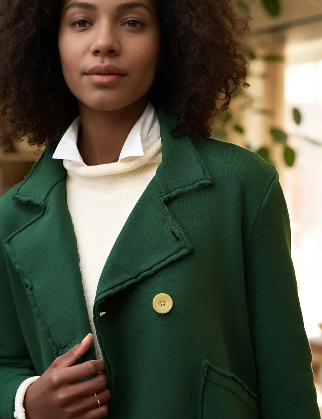 Haellun Womens Notched Peacoat Cropped Blazer Double Breasted Trench Coat Overcoat Jackets with Pockets