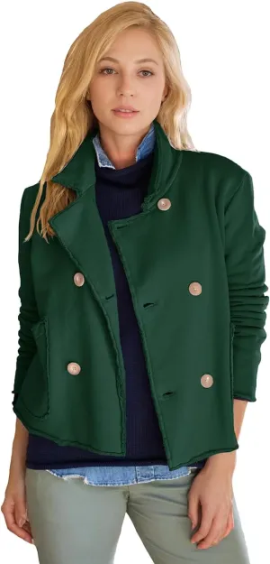 Haellun Womens Notched Peacoat Cropped Blazer Double Breasted Trench Coat Overcoat Jackets with Pockets