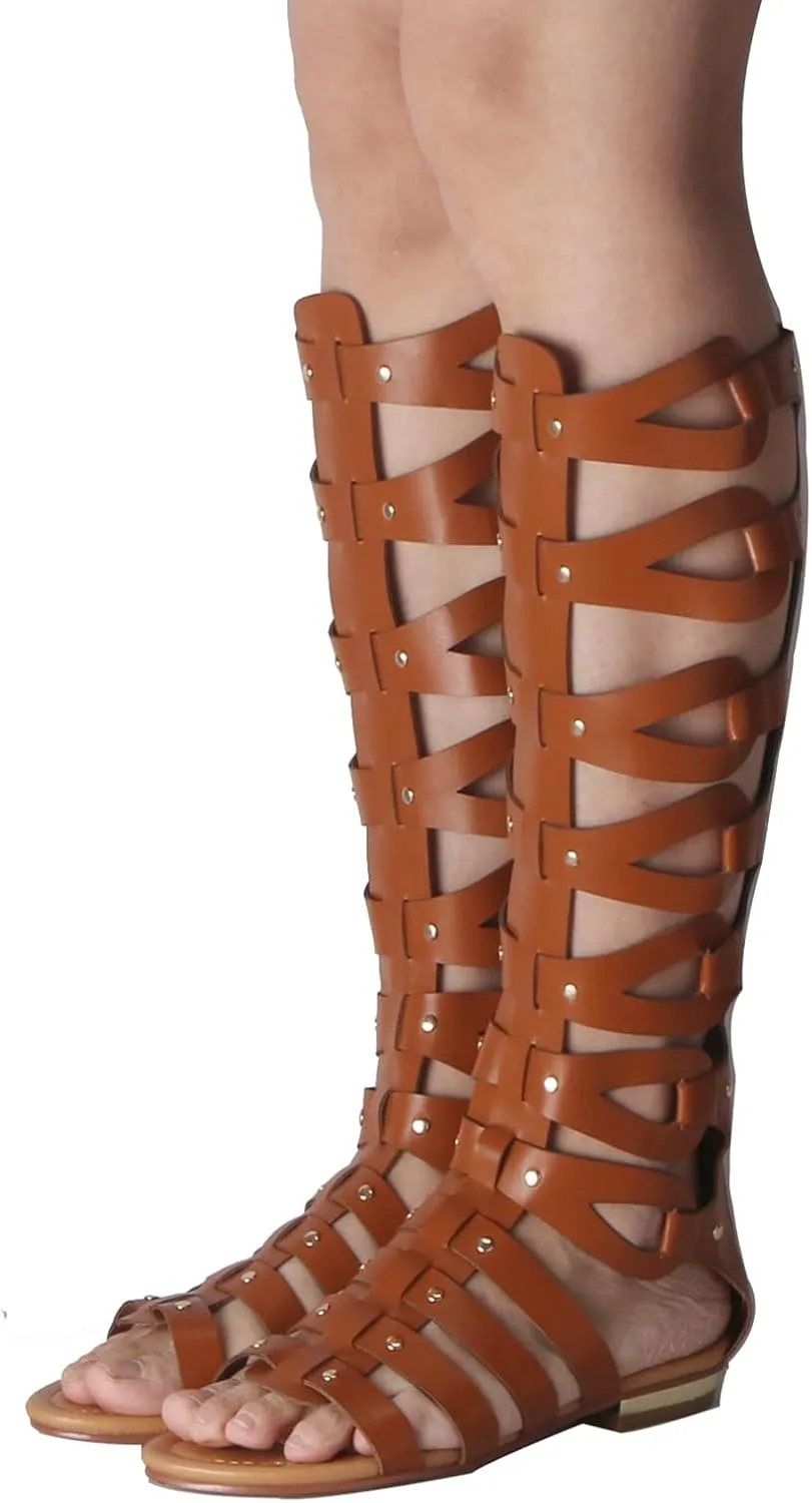 Hanfike Knee High Sandals for Women Gladiator Cut Out Summer Roman Boots
