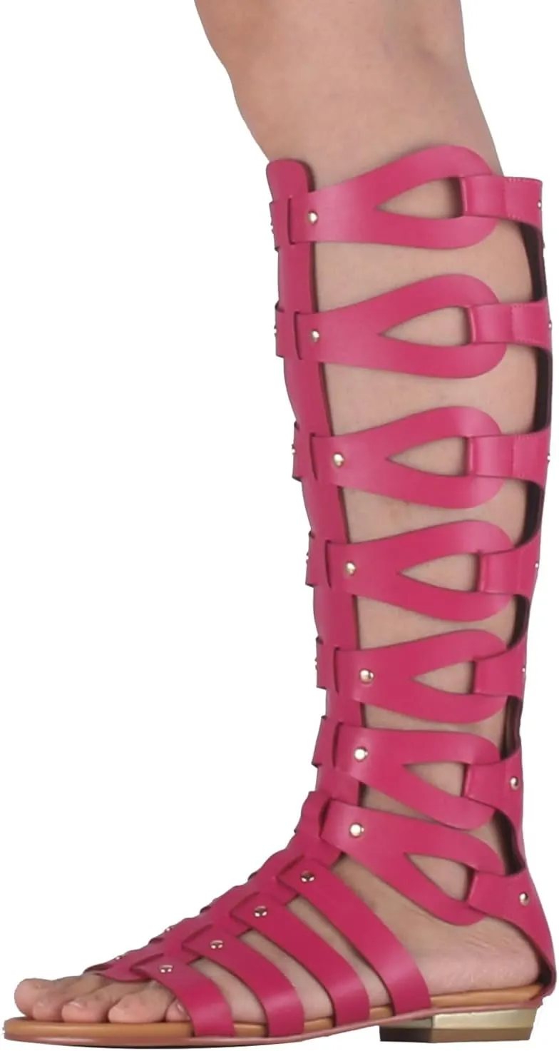 Hanfike Knee High Sandals for Women Gladiator Cut Out Summer Roman Boots