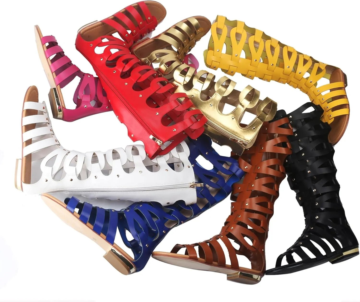 Hanfike Knee High Sandals for Women Gladiator Cut Out Summer Roman Boots