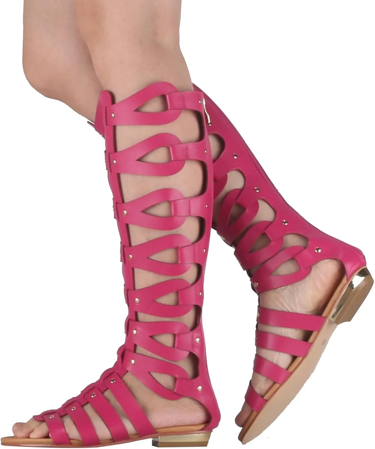Hanfike Knee High Sandals for Women Gladiator Cut Out Summer Roman Boots