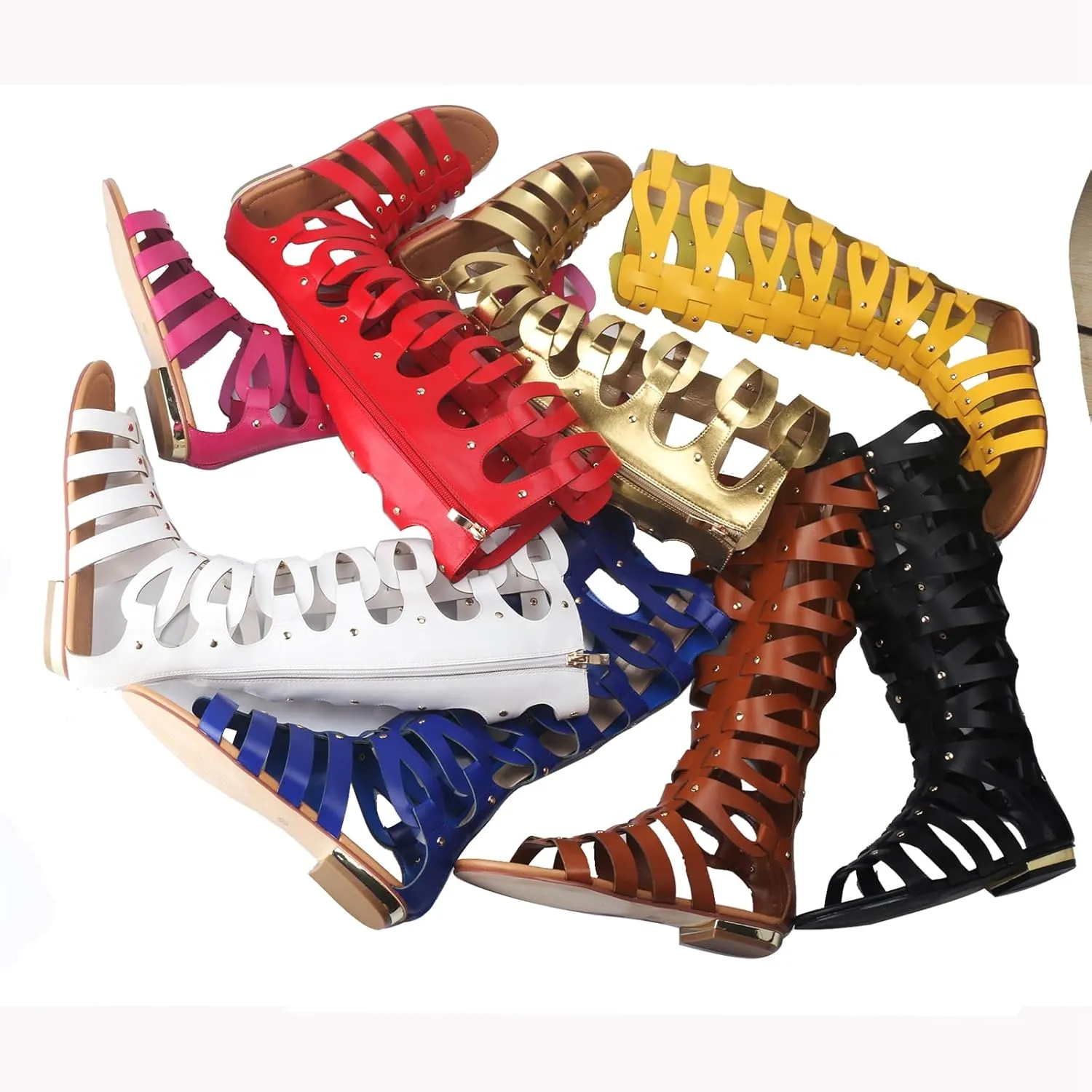 Hanfike Knee High Sandals for Women Gladiator Cut Out Summer Roman Boots