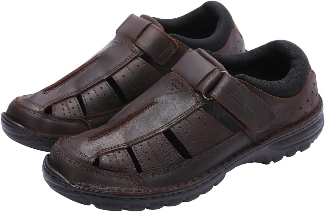 Harssidanzar Mens Closed Toe Sandals,Genuine Leather Comfortable Adjustable Fisherman Beach Sandals Shoes For Outdoor Walking Driving KM227US