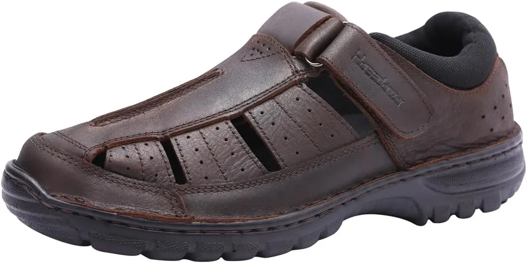 Harssidanzar Mens Closed Toe Sandals,Genuine Leather Comfortable Adjustable Fisherman Beach Sandals Shoes For Outdoor Walking Driving KM227US