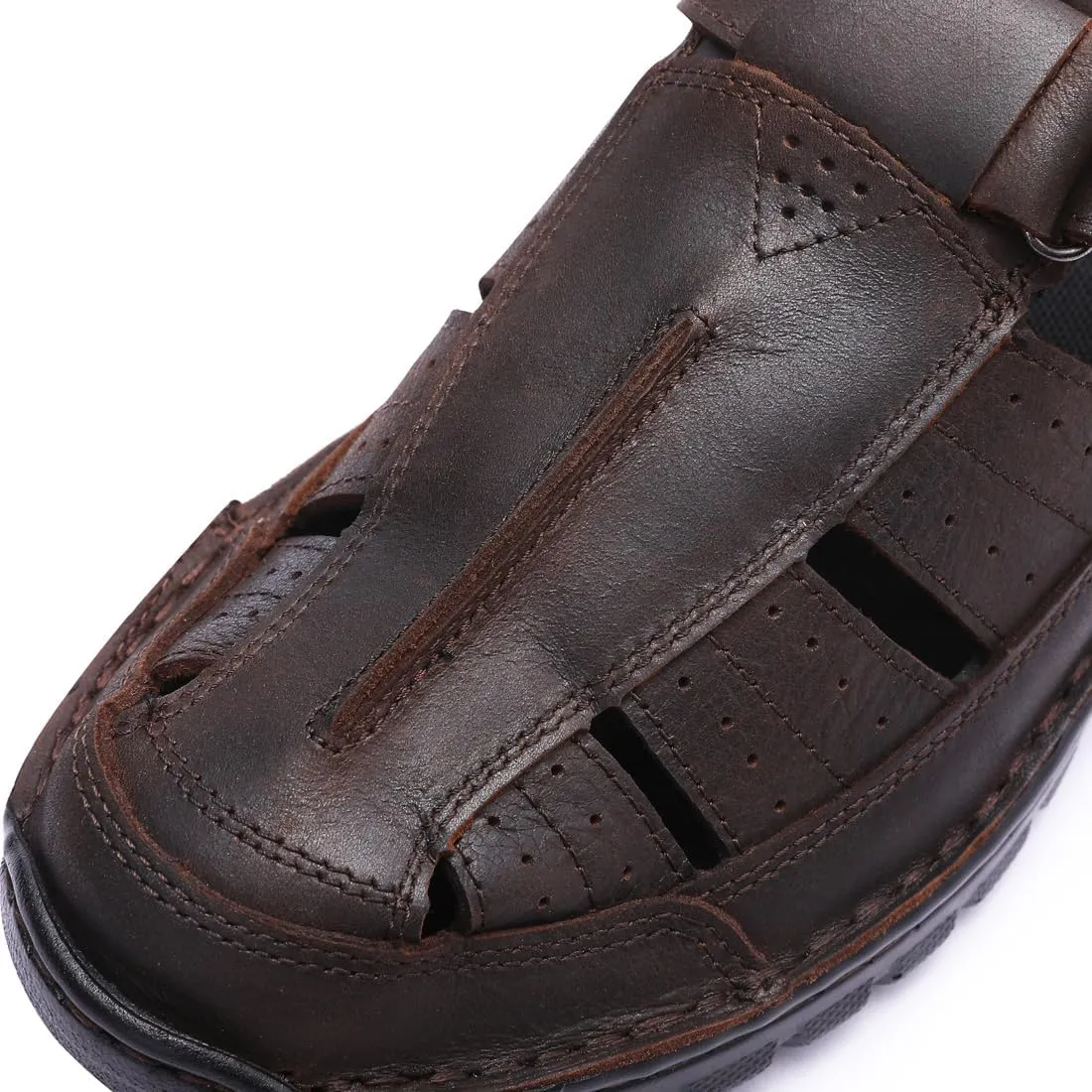 Harssidanzar Mens Closed Toe Sandals,Genuine Leather Comfortable Adjustable Fisherman Beach Sandals Shoes For Outdoor Walking Driving KM227US