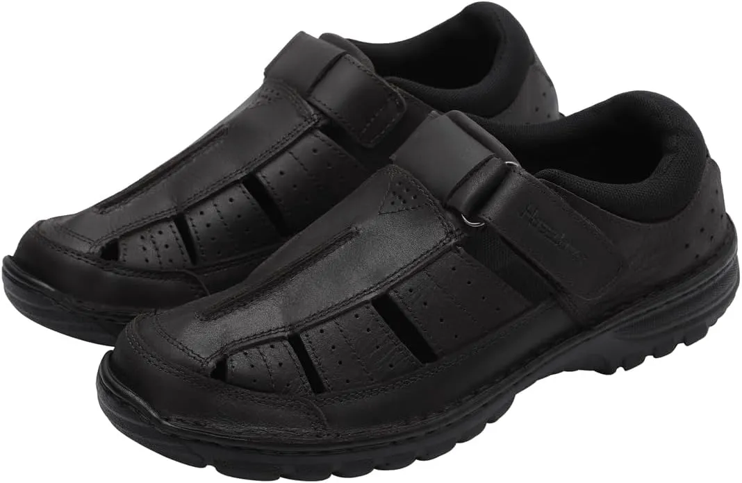 Harssidanzar Mens Closed Toe Sandals,Genuine Leather Comfortable Adjustable Fisherman Beach Sandals Shoes For Outdoor Walking Driving KM227US