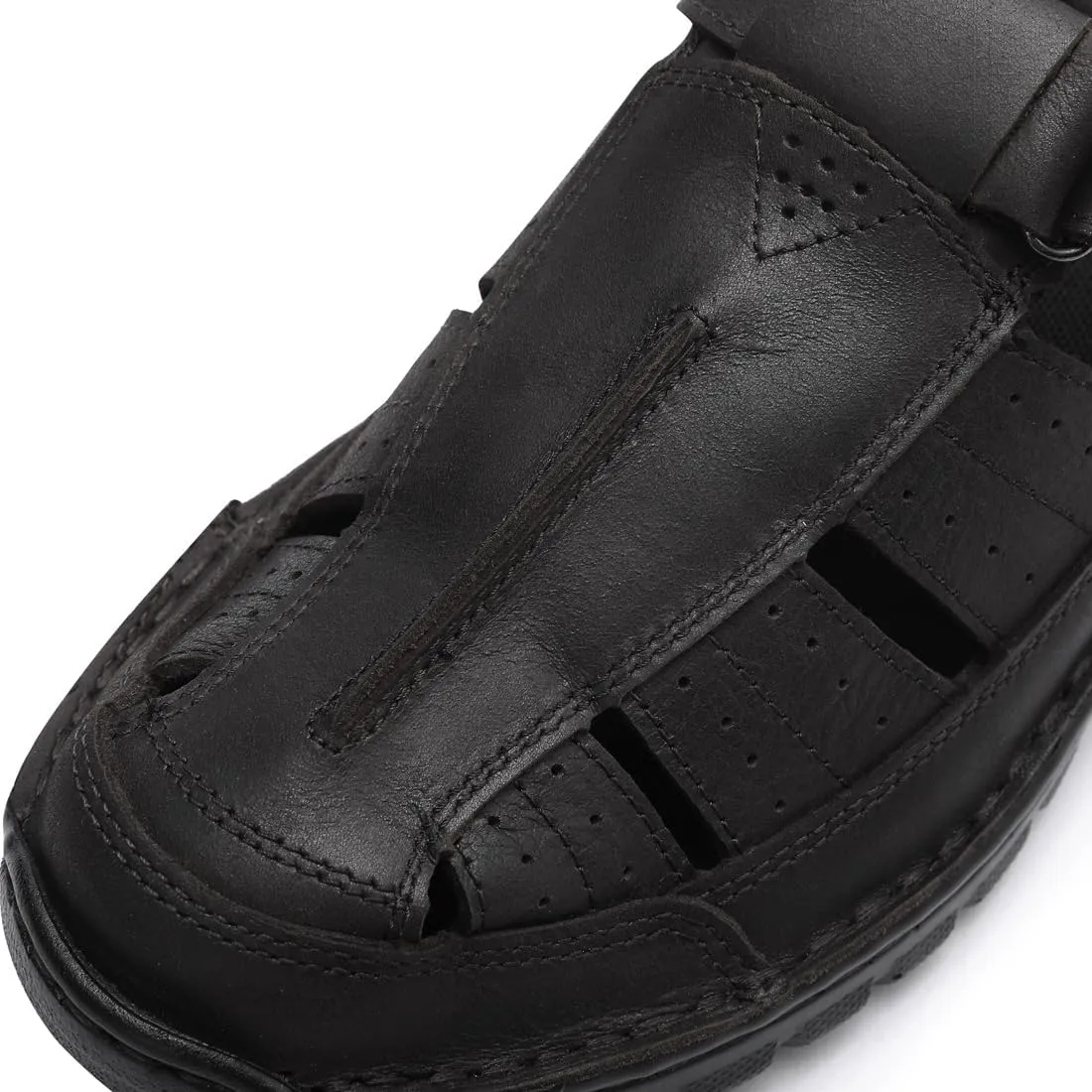 Harssidanzar Mens Closed Toe Sandals,Genuine Leather Comfortable Adjustable Fisherman Beach Sandals Shoes For Outdoor Walking Driving KM227US