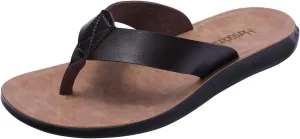 Harssidanzar Mens Flip Flops, Summer Thong Comfortable Arch Support Soft Leather Footbed Beach Sandals KM215