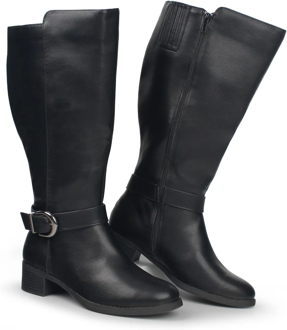 Hawkwell Women's Extra Wide Calf Pull On Side Zipper Knee High Boots