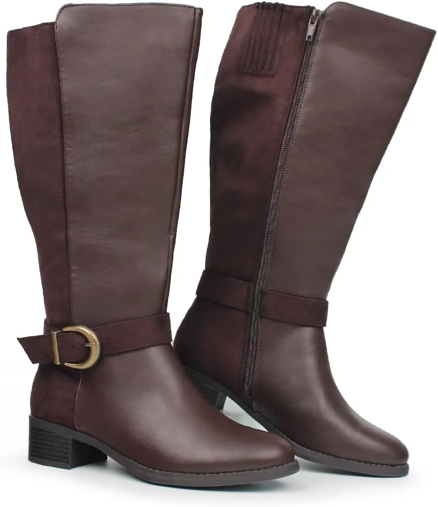Hawkwell Women's Extra Wide Calf Pull On Side Zipper Knee High Boots