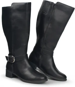 Hawkwell Women's Extra Wide Calf Pull On Side Zipper Knee High Boots