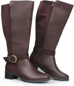 Hawkwell Women's Extra Wide Calf Pull On Side Zipper Knee High Boots