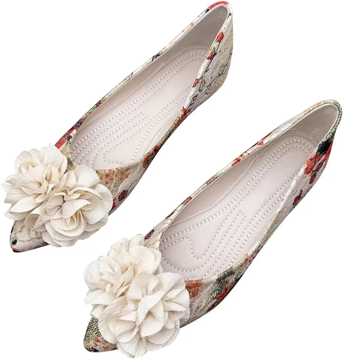 Hee grand Flats for Women Embroidery Pointed Toe Flats Flowers Decorative Dress Shoes Comfortable Slip On Ballet Flats