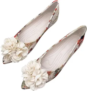 Hee grand Flats for Women Embroidery Pointed Toe Flats Flowers Decorative Dress Shoes Comfortable Slip On Ballet Flats