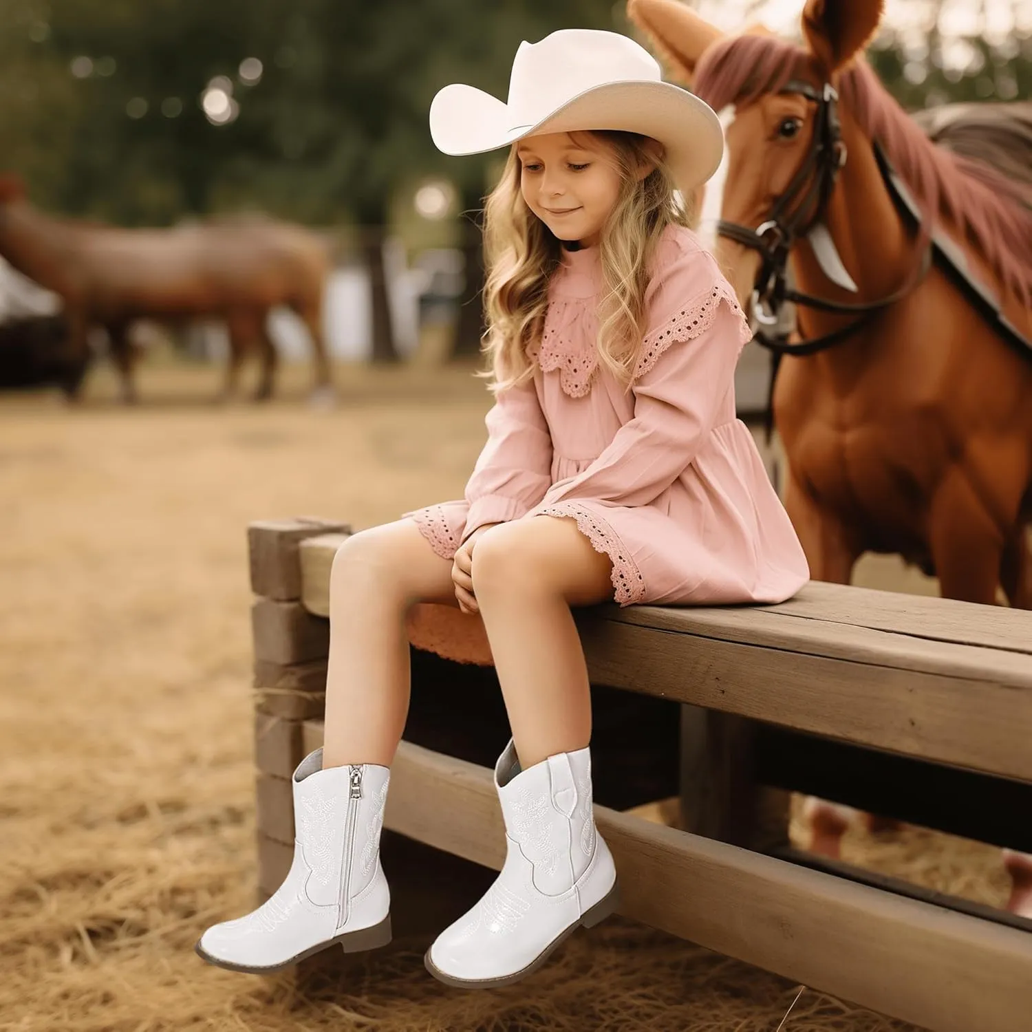Hehainom Girls Cowboy Cowgirl Boots Boys Kids Toddler Western Mid Calf Zipper Riding Boots for Little Kid Big Kid