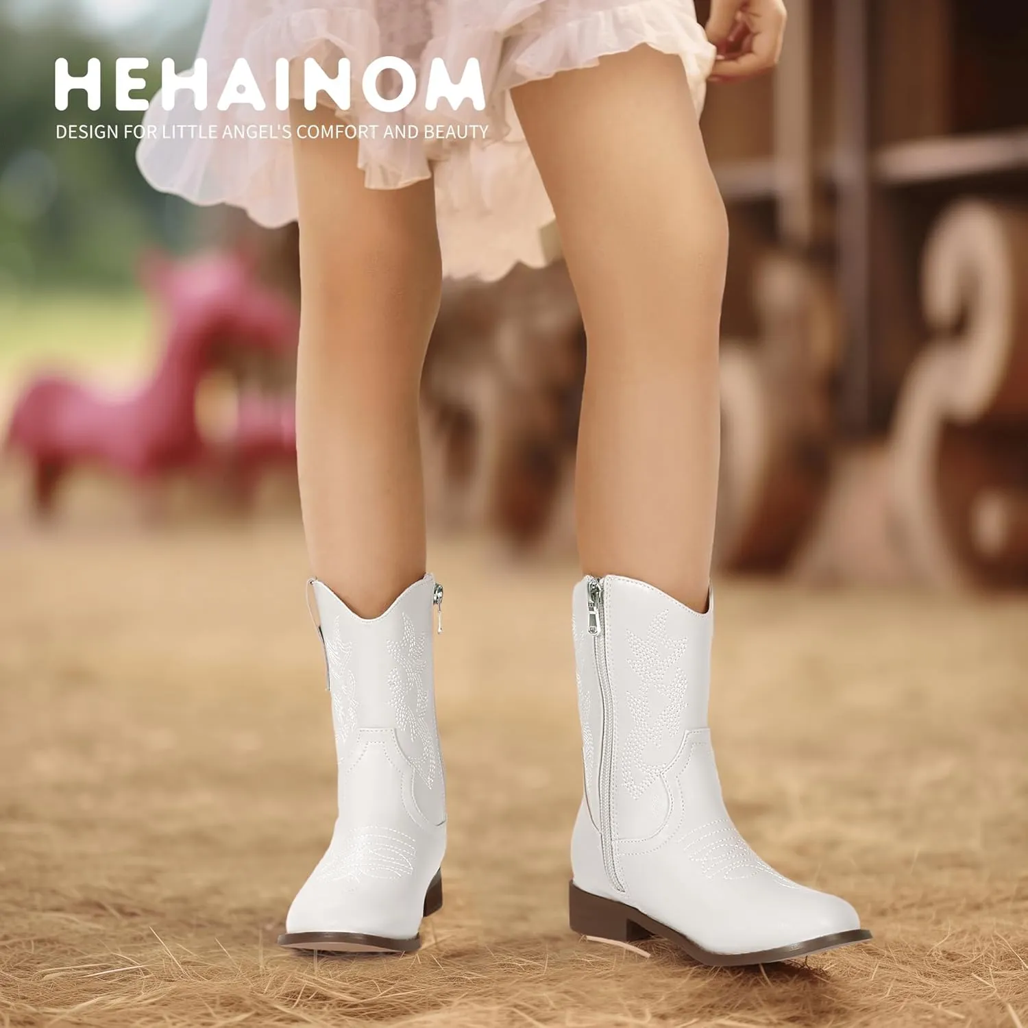 Hehainom Girls Cowboy Cowgirl Boots Boys Kids Toddler Western Mid Calf Zipper Riding Boots for Little Kid Big Kid