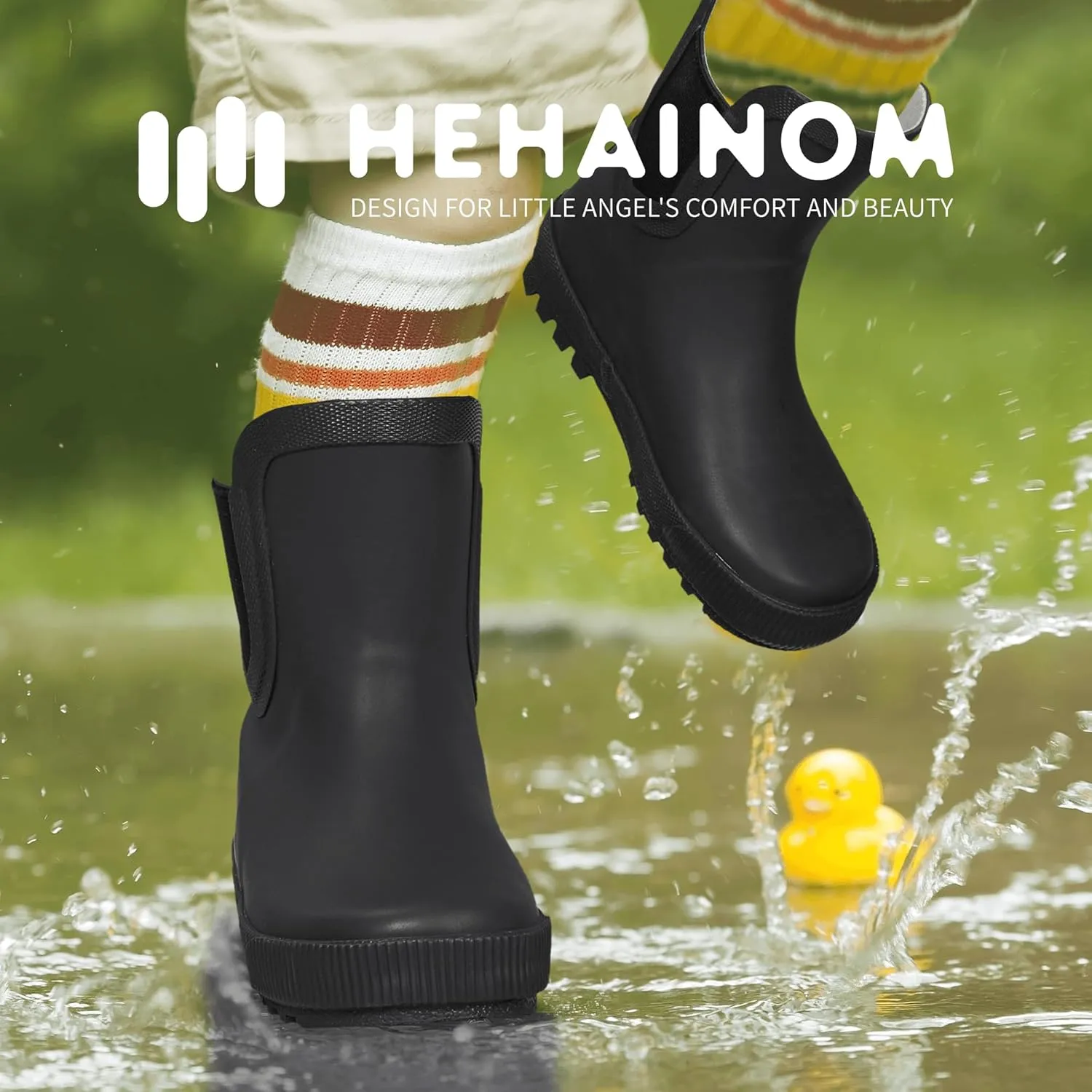Hehainom Toddler Kids Rain Boots for Girls Boys Waterproof Rainboots Easy-on Light Weight Chelsea Rain Shoes