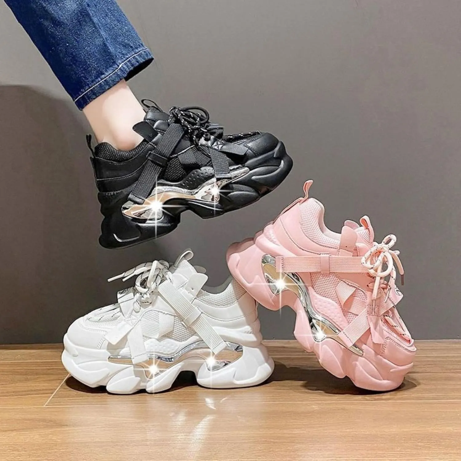 Height-Increased Platform Shoes - Chunky Sneakers for Women, Trendy Platform Dad Shoes, Aesthetic Shoes, Casual Footwear
