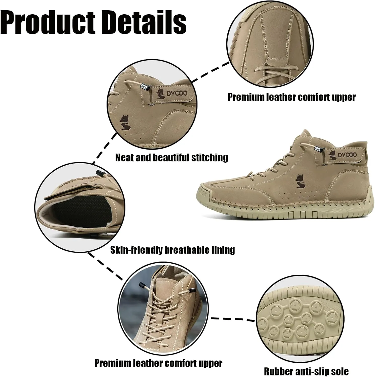 Helenbra Men's Suede Italian Handmade High Top Chukka Boots,Comfortable Hook & Loop Slip-on Lace up Outdoor Non-Slip Soft Sole Booties Casual Flat Sneakers for Hiking Camping & Driving