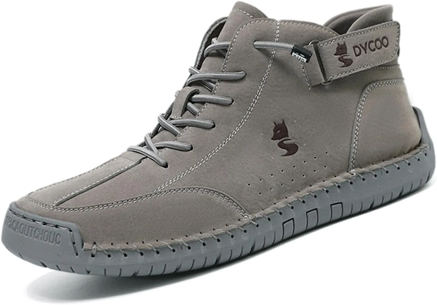 Helenbra Men's Suede Italian Handmade High Top Chukka Boots,Comfortable Hook & Loop Slip-on Lace up Outdoor Non-Slip Soft Sole Booties Casual Flat Sneakers for Hiking Camping & Driving