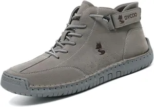 Helenbra Men's Suede Italian Handmade High Top Chukka Boots,Comfortable Hook & Loop Slip-on Lace up Outdoor Non-Slip Soft Sole Booties Casual Flat Sneakers for Hiking Camping & Driving