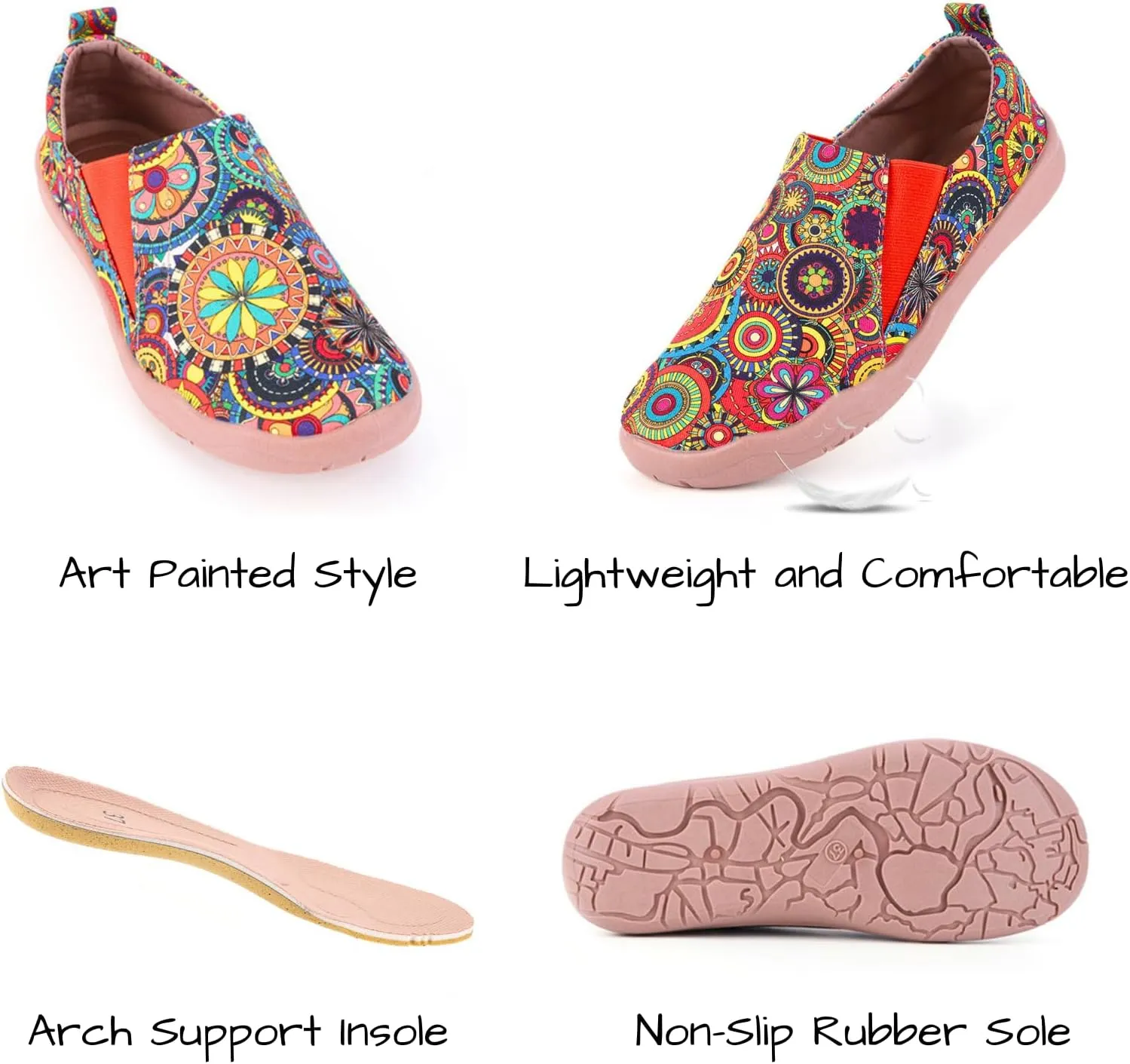 HiGropcore Women's Art Painted Casual Loafers Slip On Canvas Walking Shoes Comfortable Lightweight Ladies Travel Shoes