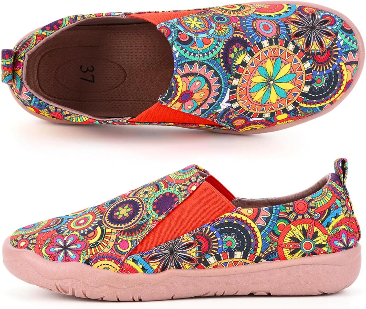 HiGropcore Women's Art Painted Casual Loafers Slip On Canvas Walking Shoes Comfortable Lightweight Ladies Travel Shoes