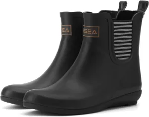 HISEA Rubber Rain Boots for Women Waterproof Chelsea Boots Short Ankle Rain Shoes Wedge Heel Anti-Slipping Rainboots for Ladies with Comfort Insole Lightweight Stylish Outdoor Work Booties