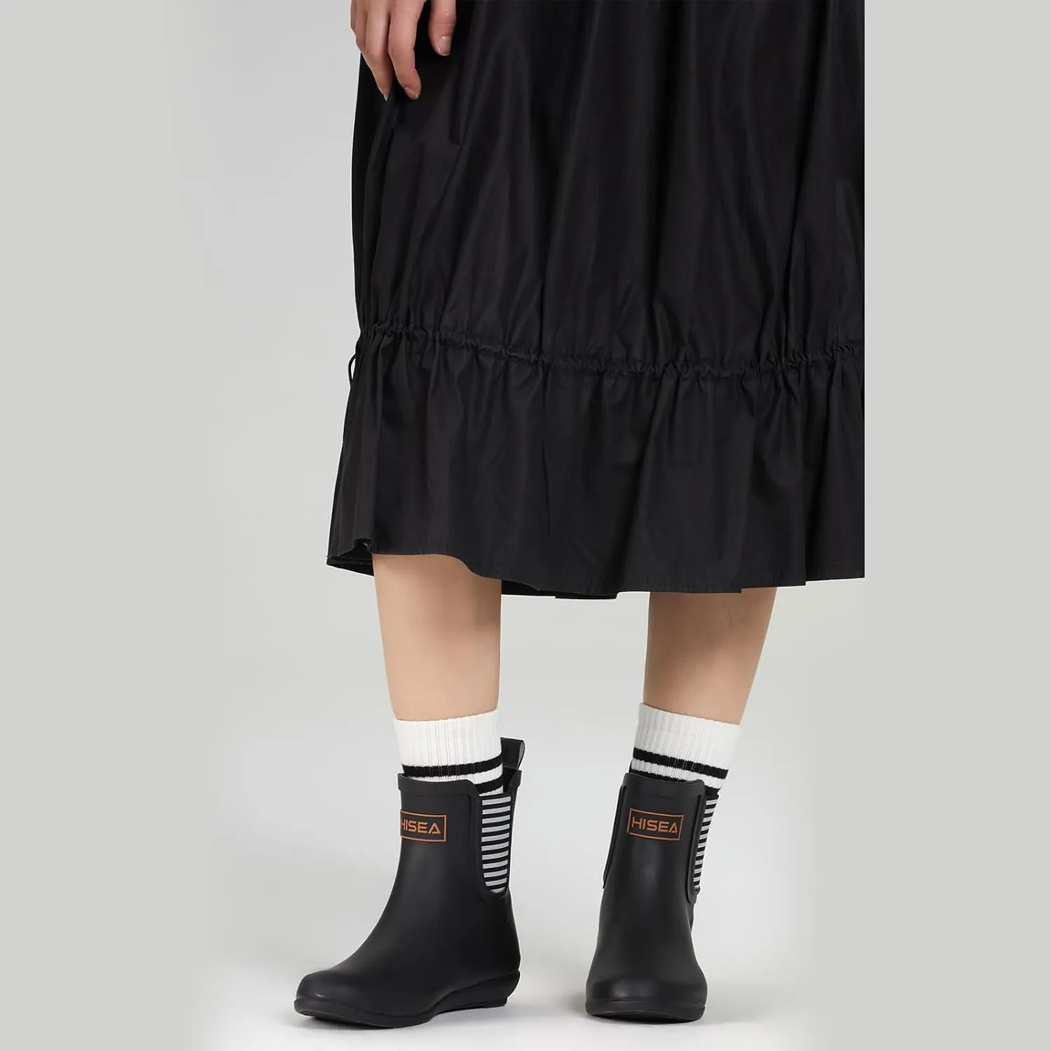 HISEA Rubber Rain Boots for Women Waterproof Chelsea Boots Short Ankle Rain Shoes Wedge Heel Anti-Slipping Rainboots for Ladies with Comfort Insole Lightweight Stylish Outdoor Work Booties