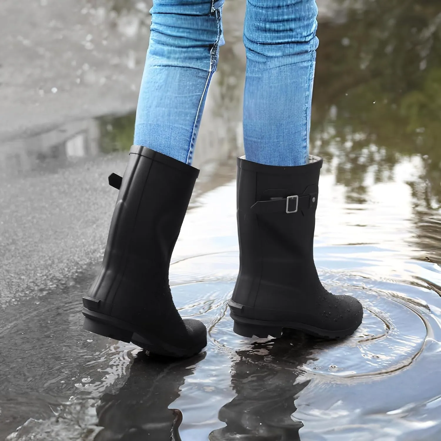 HISEA Women's Mid Calf Rubber Rain Boots Waterproof Wellington Garden Boots