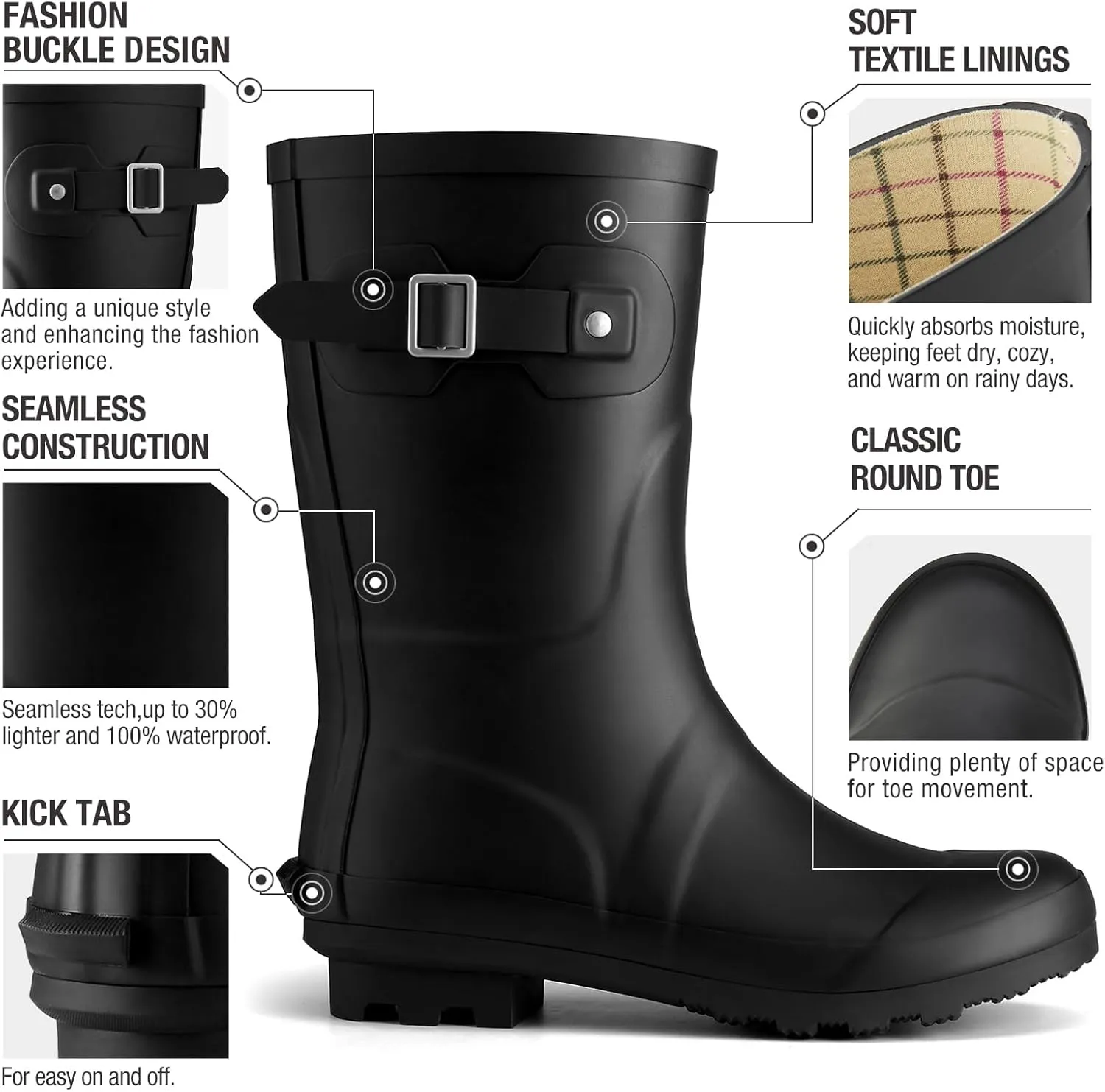 HISEA Women's Mid Calf Rubber Rain Boots Waterproof Wellington Garden Boots