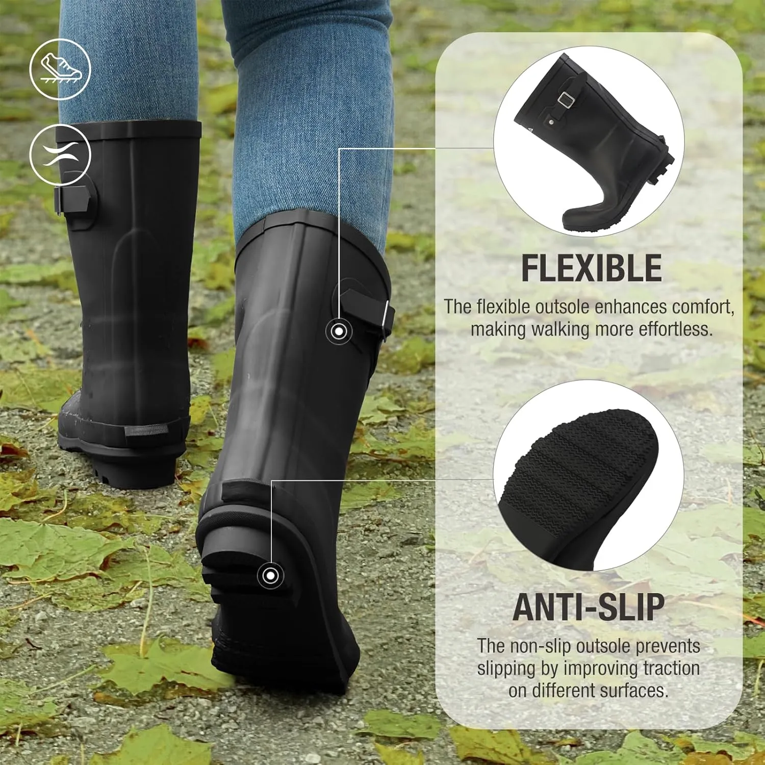 HISEA Women's Mid Calf Rubber Rain Boots Waterproof Wellington Garden Boots