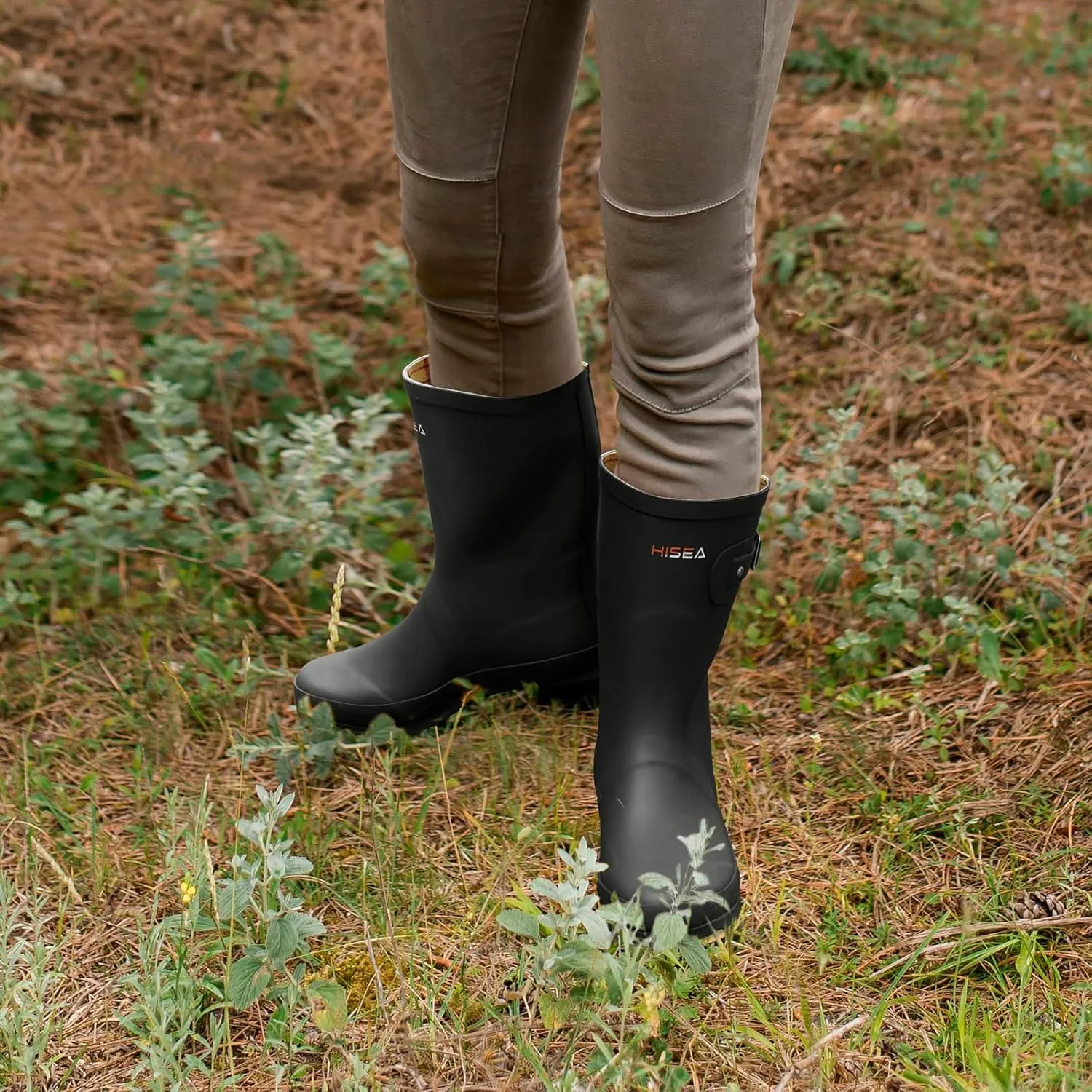HISEA Women's Mid Calf Rubber Rain Boots Waterproof Wellington Garden Boots