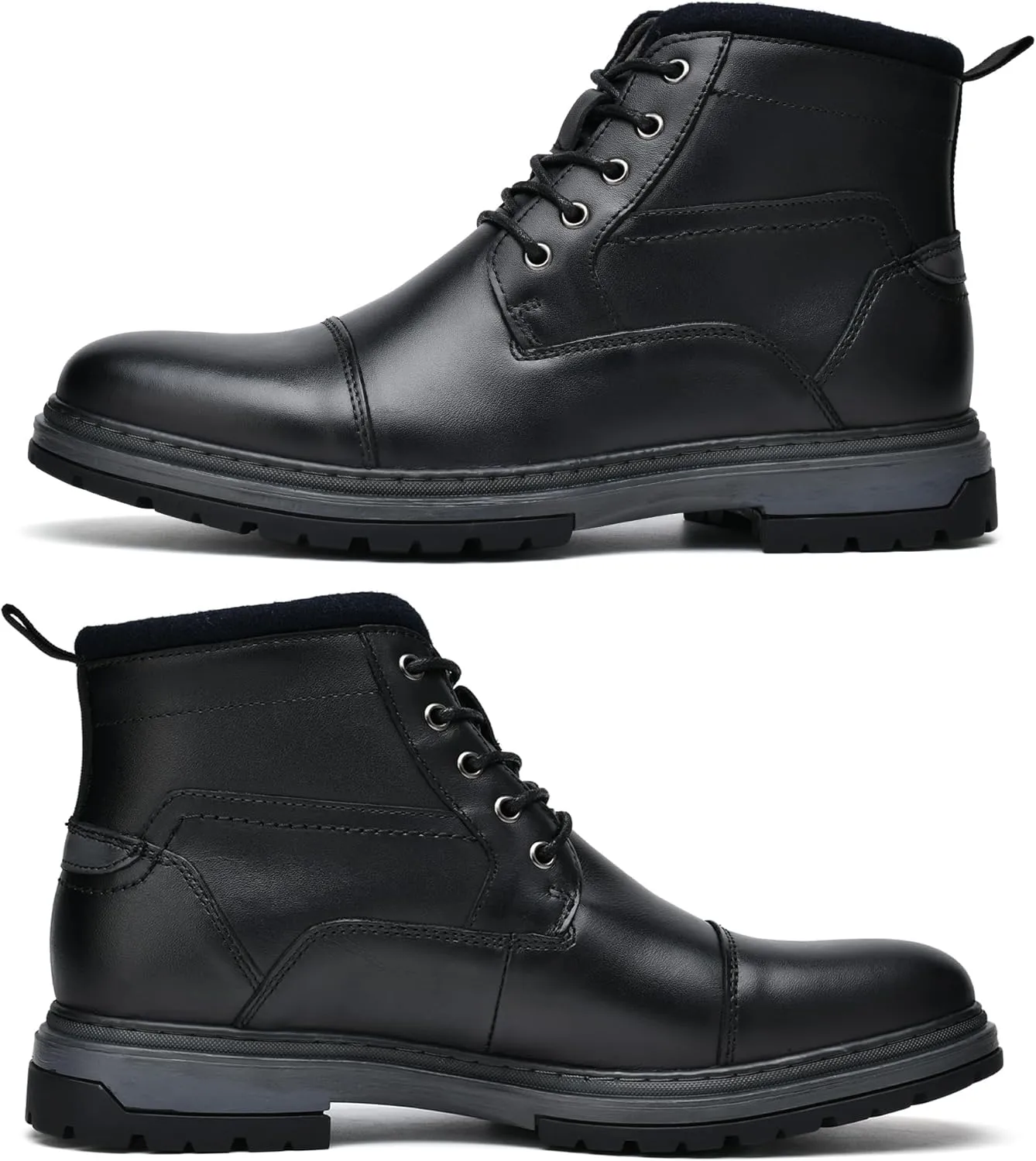 Holy dove Mens Oxford Leather Dress Boots Cap Toe Side Zip Fashion Mid Top Chukka Ankle Boots for Men