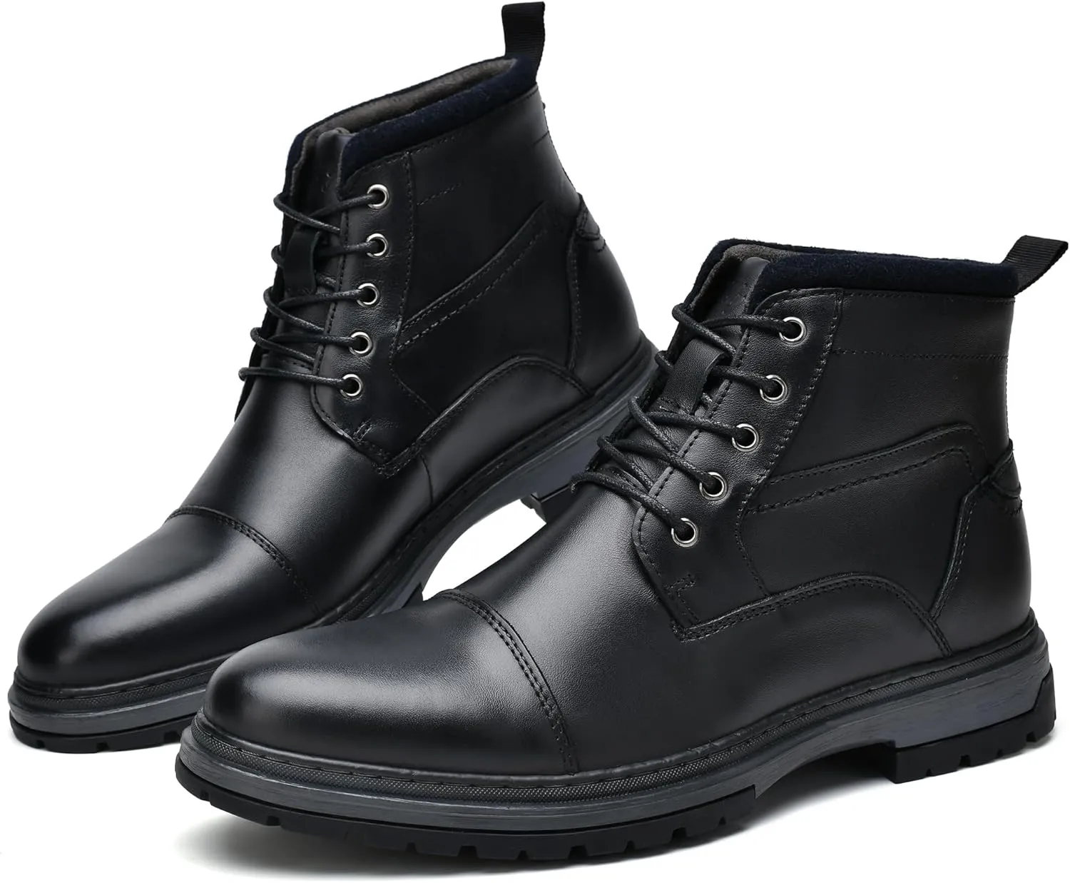 Holy dove Mens Oxford Leather Dress Boots Cap Toe Side Zip Fashion Mid Top Chukka Ankle Boots for Men