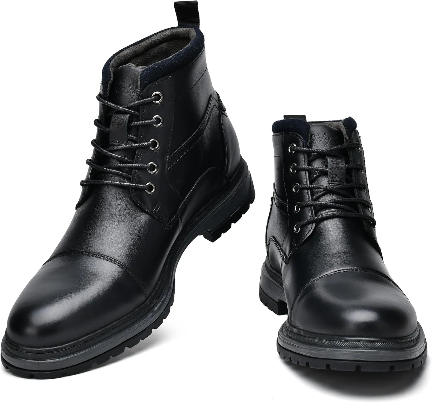 Holy dove Mens Oxford Leather Dress Boots Cap Toe Side Zip Fashion Mid Top Chukka Ankle Boots for Men