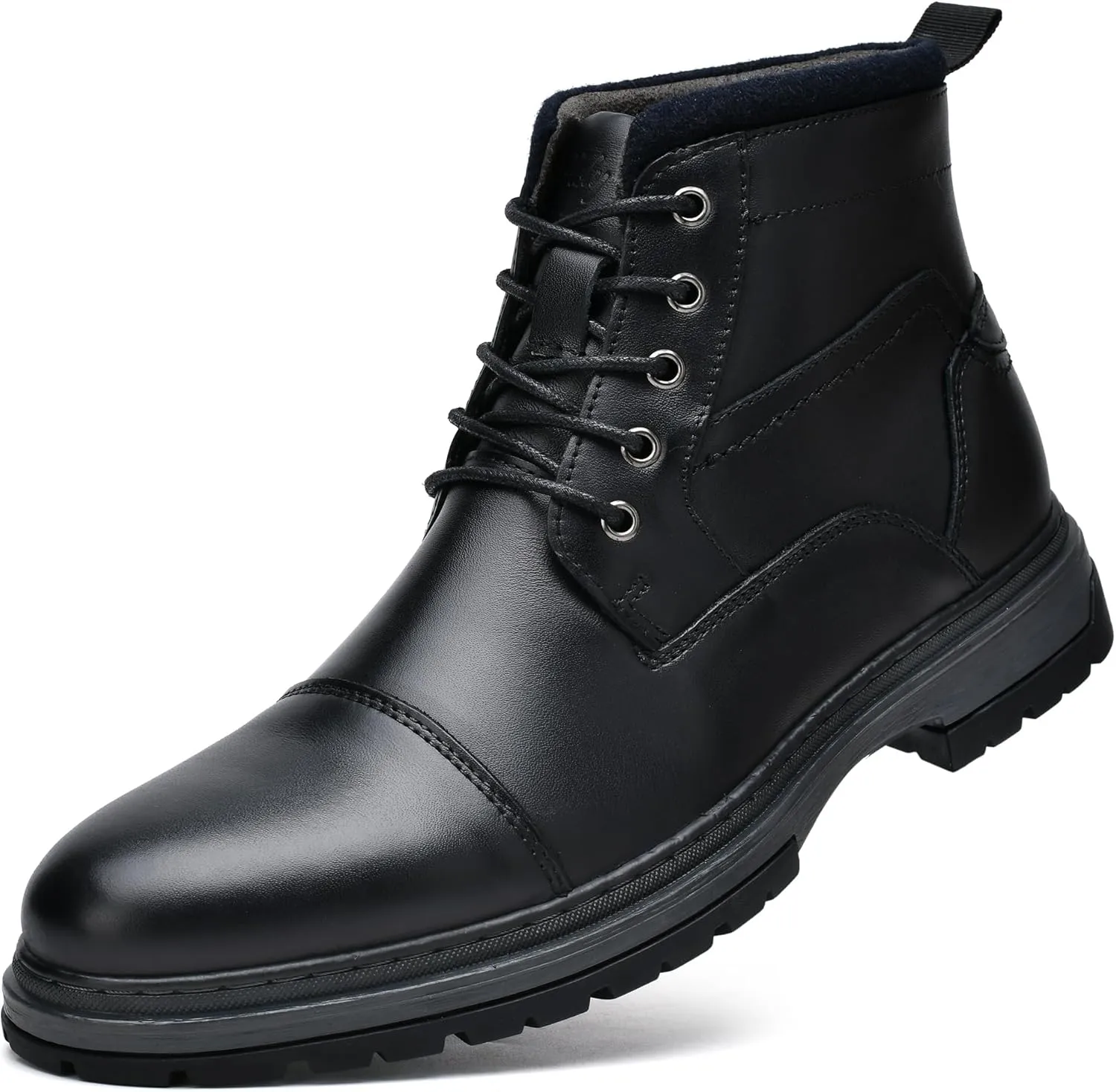 Holy dove Mens Oxford Leather Dress Boots Cap Toe Side Zip Fashion Mid Top Chukka Ankle Boots for Men
