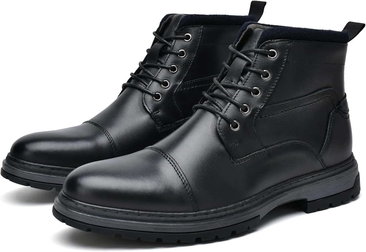 Holy dove Mens Oxford Leather Dress Boots Cap Toe Side Zip Fashion Mid Top Chukka Ankle Boots for Men