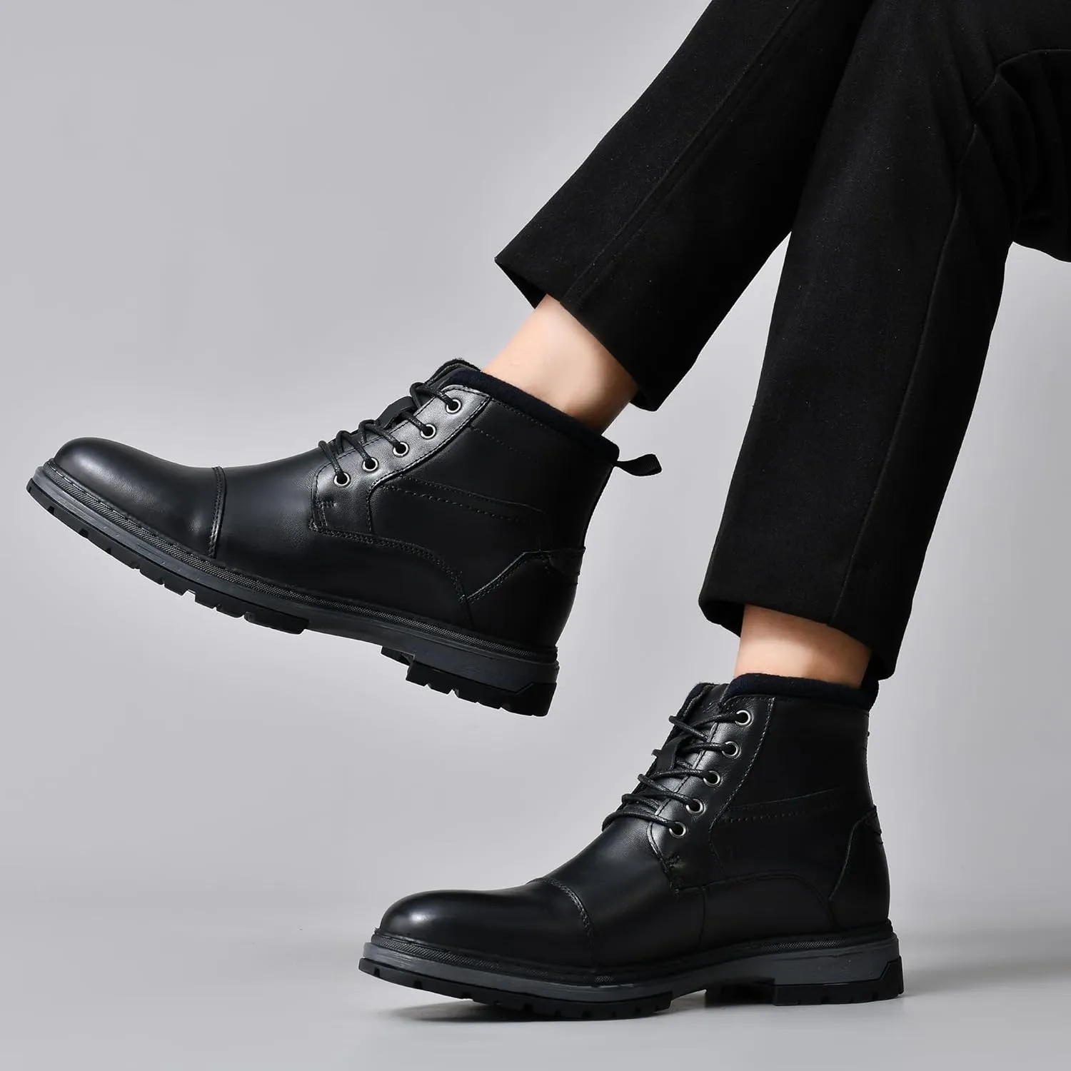 Holy dove Mens Oxford Leather Dress Boots Cap Toe Side Zip Fashion Mid Top Chukka Ankle Boots for Men