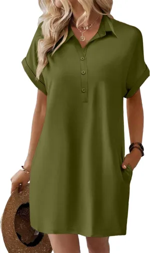 HOTOUCH Womens Summer Shirt Dress Short Sleeve Floral Shift Dress Casual Loose Flowy Beach Sundress with Pockets