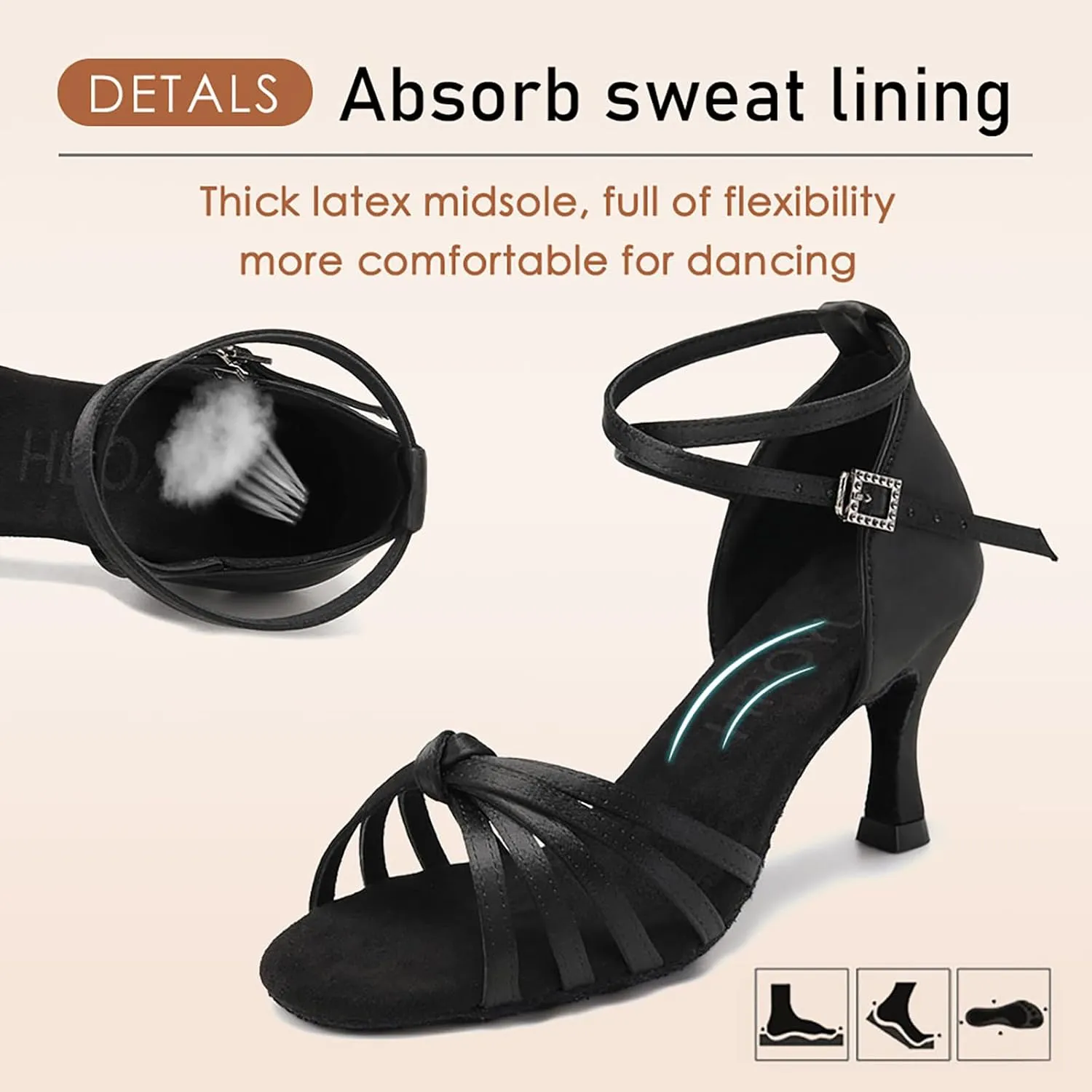 HROYL Women Latin Dance Shoes Professional Ballroom Salsa Practice Performance Dancing Shoes EM-217
