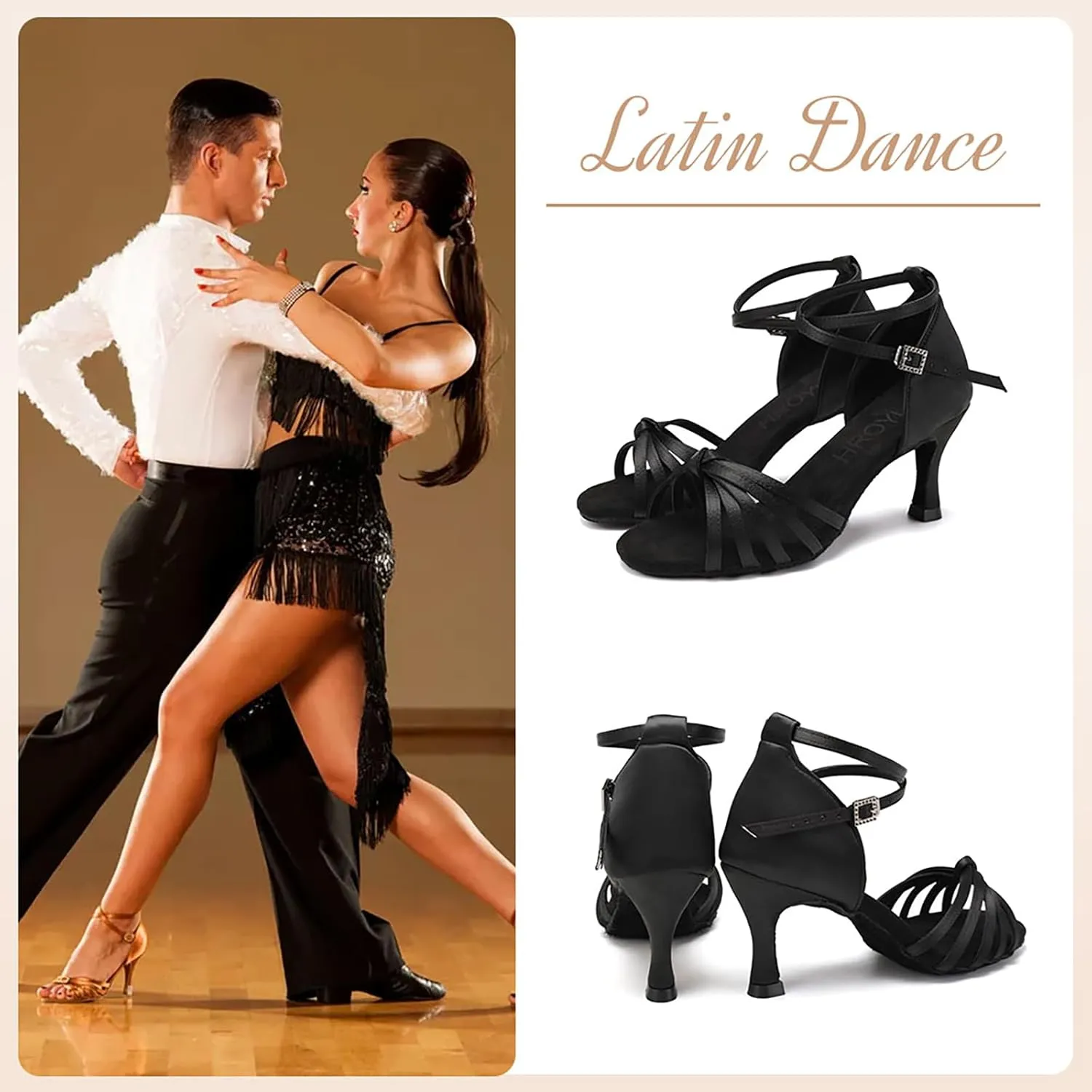 HROYL Women Latin Dance Shoes Professional Ballroom Salsa Practice Performance Dancing Shoes EM-217
