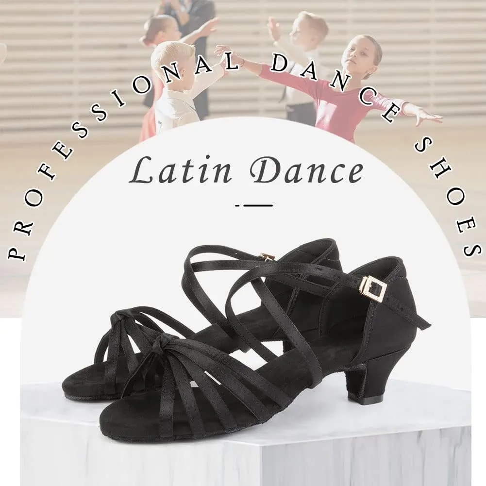 HROYL Women Satin Latin Dance Shoes 1.5inch Low Heel Salsa Practice Performance Ballroom Dancing Shoes XGG