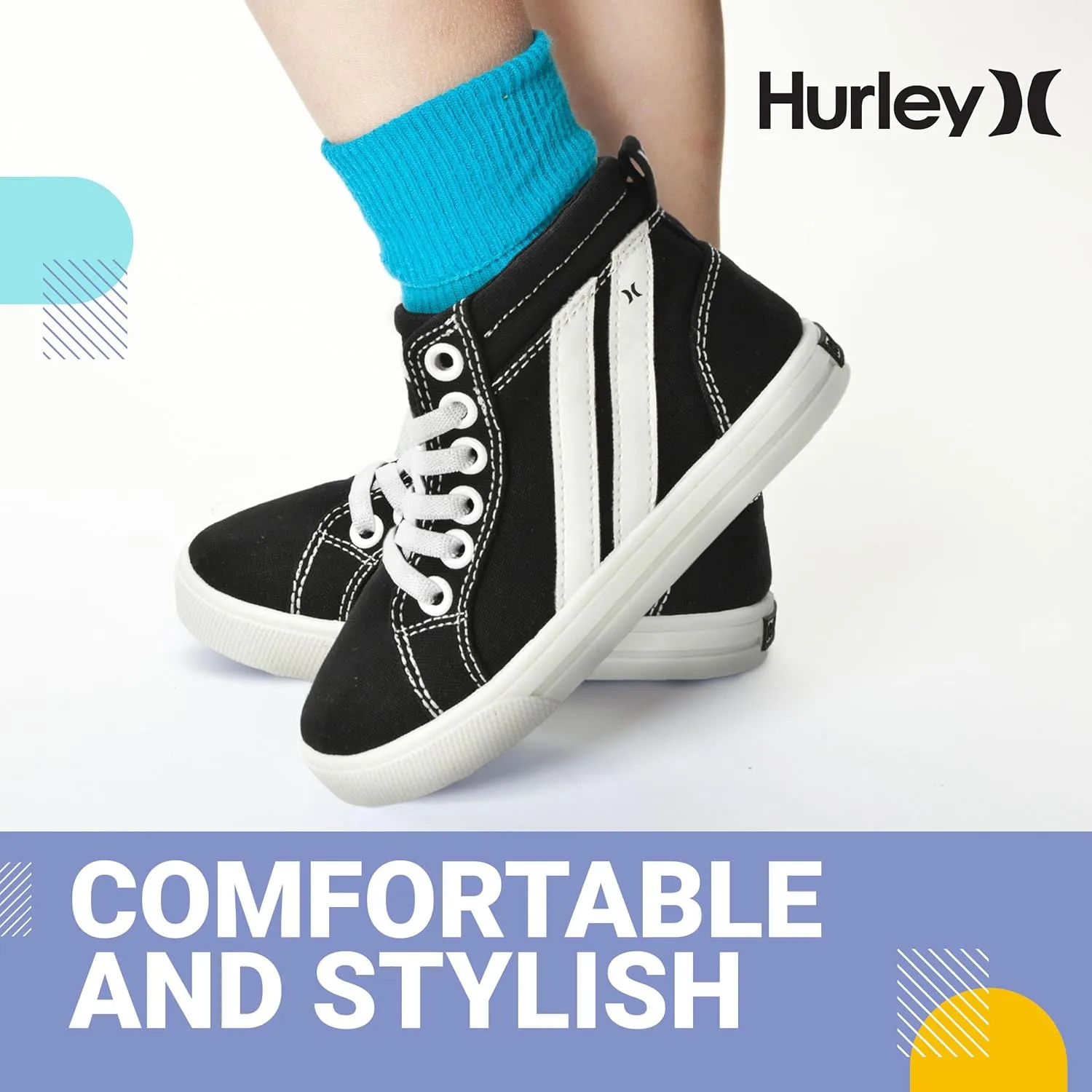Hurley Kids Toddlers Elastic Laces Canvas Sneakers – High Cut Skateboarding Shoes for Toddlers and Little Kids, Sports Shoes for Boys and Girls, Sports Shoes for School Tate