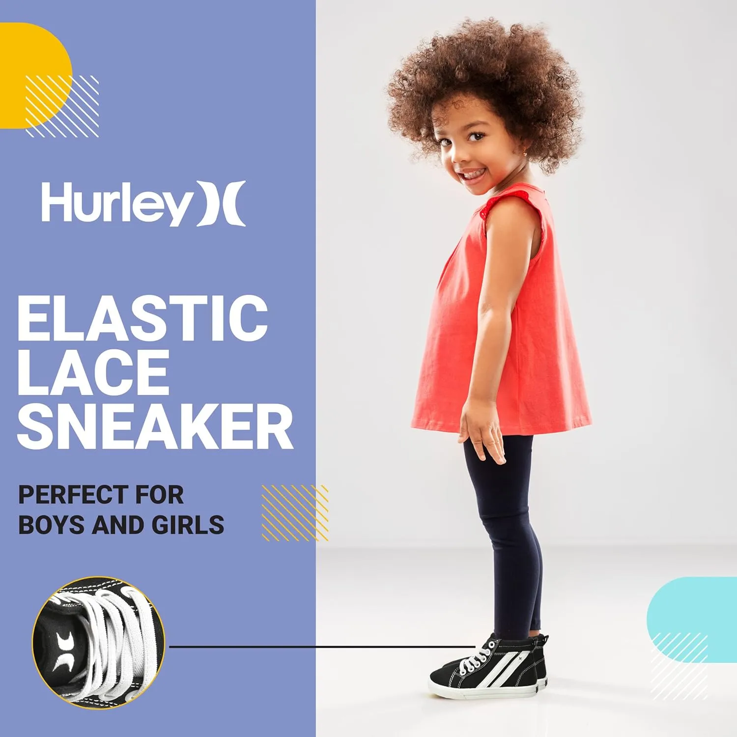 Hurley Kids Toddlers Elastic Laces Canvas Sneakers – High Cut Skateboarding Shoes for Toddlers and Little Kids, Sports Shoes for Boys and Girls, Sports Shoes for School Tate