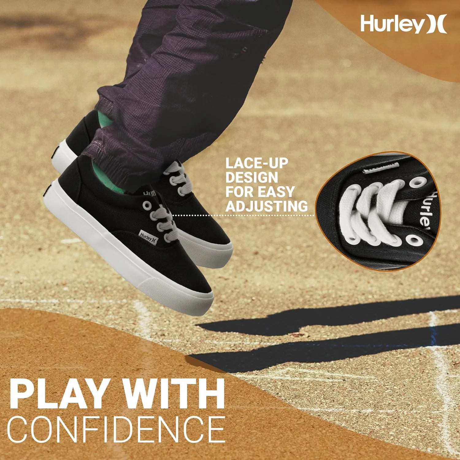 Hurley Marley Kids Lace Up Canvas Sneakers – Low Cut Skateboarding Shoes for Kids, Sports Shoes for Boys and Girls